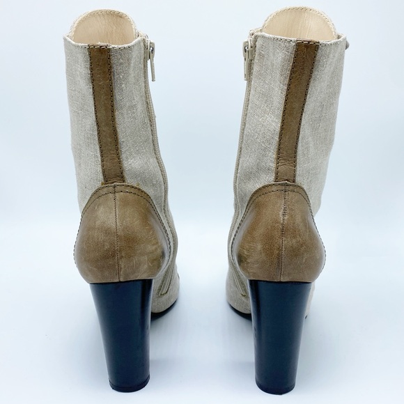 MaxMara size 38 / 8 Canvas and Leather Lace up Mid Calf Booties - Picture 5 of 9